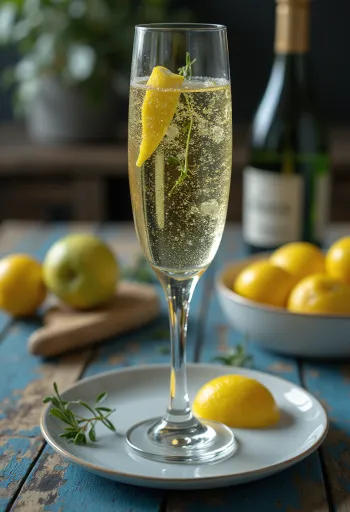 Biberiye dalı ile süslenmiş bardakta İtalyan prosecco cider