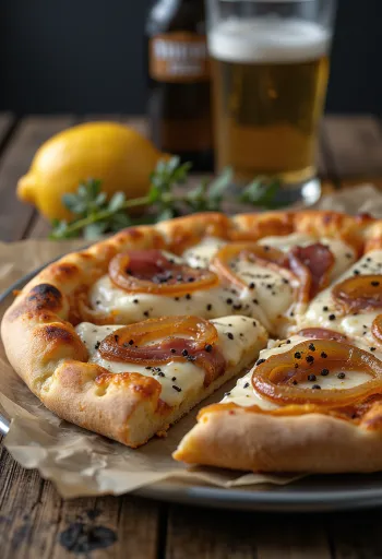 Ekşi krema, soğan ve pastırmalı Pizza Alsacienne