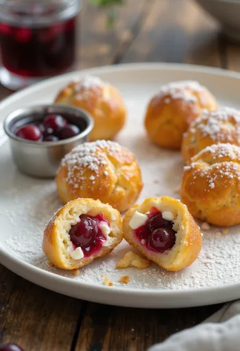 Kızılcık dolgulu, beyaz peynirli ve bir tutam vanilyalı Æbleskiver