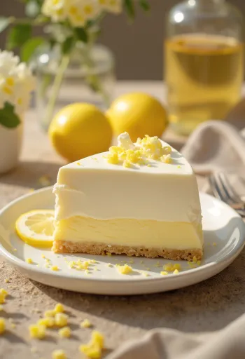 Taze limon dilimleriyle süslenmiş limonlu yoğurtlu pasta