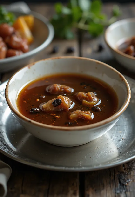 Izgara tavuk ve pilav ile servis edilen Adobo sosu