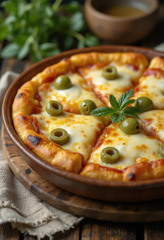 Kalın hamurlu, mozzarellalı ve domates soslu Pizza Argentina