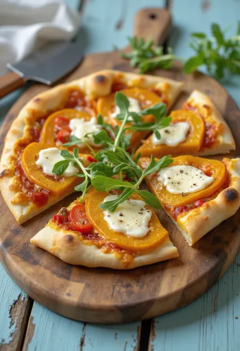 Vegan peynirli bal kabaklı pizza servis edilirken