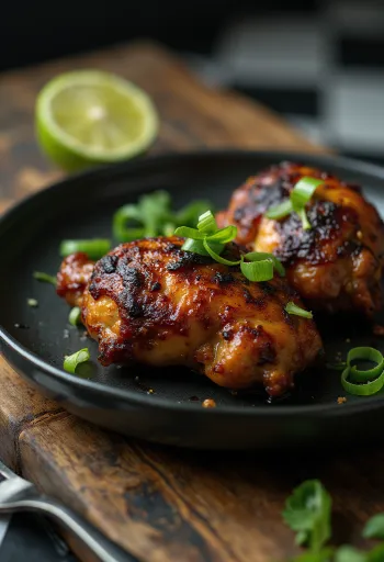 Limon ve salata ile servis edilen Jerk tavuk