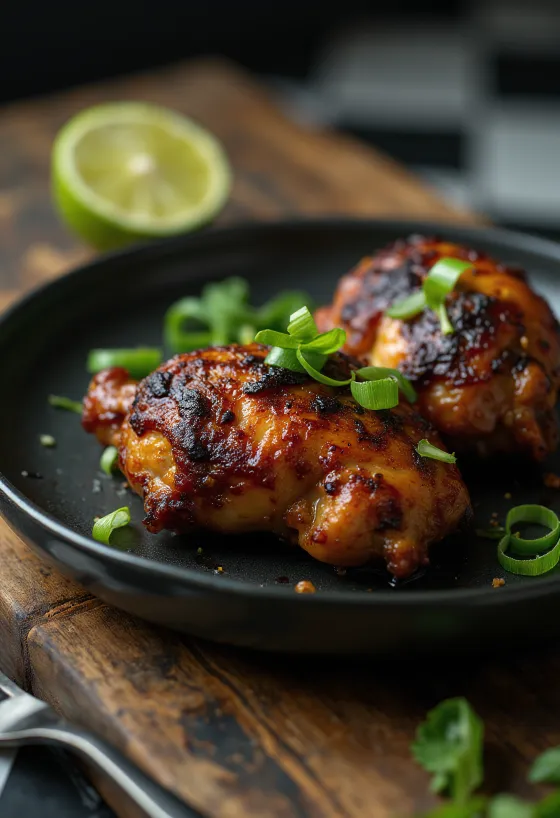 Limon ve salata ile servis edilen Jerk tavuk