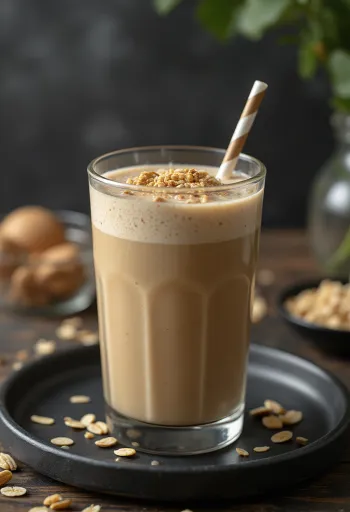 Muz dilimleri ile süslenmiş, yüksek bardakta servis edilen Kahveli Smoothie