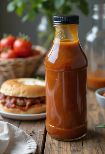 Bir kasede biralı domatesli barbekü sosu, ızgara etler yanında