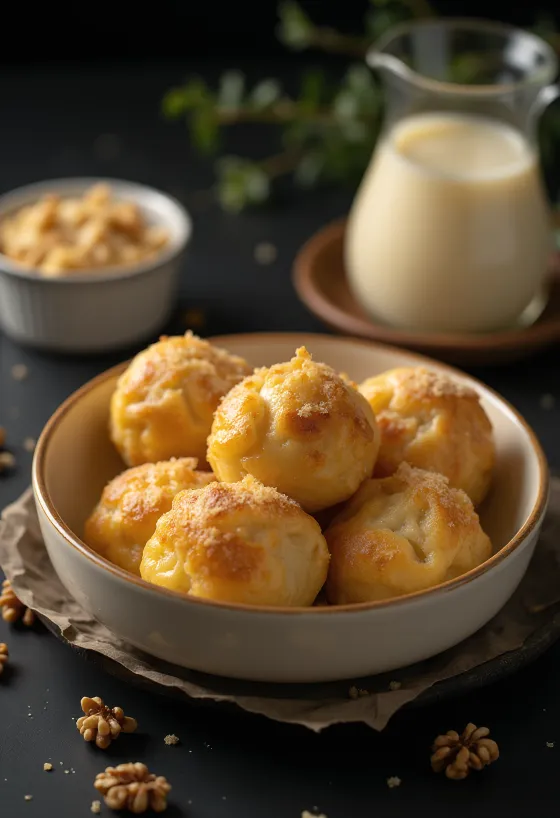 Geleneksel aranygaluska, vanilya sosu, cevizli katmanlar ve yumuşacık hamur ile.