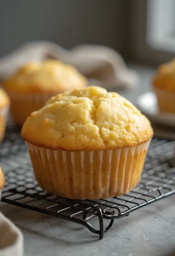 Altın sarısı pişmiş, kağıt kapsülde sunulan vanilyalı muffin