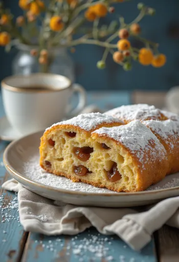 Kahveli ve karamelli Stollen dilimleri servisi