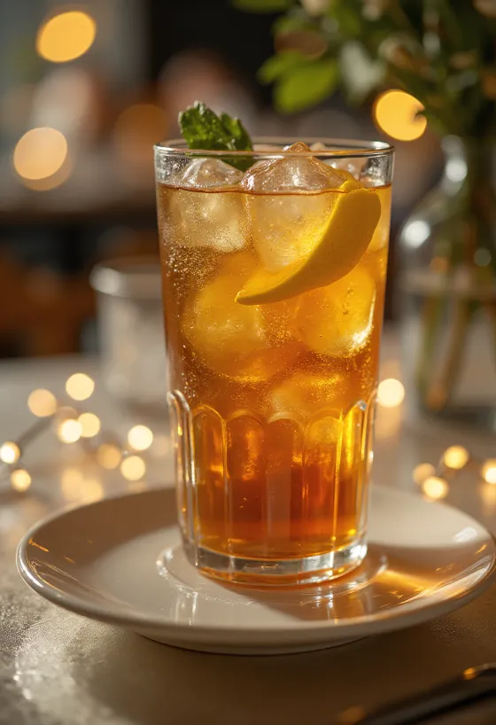 Limon dilimi ile süslenmiş Long Island Iced Tea kokteyli