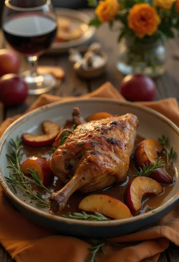 Patates püresi ve buharda pişmiş lahana ile servis edilen çıtır fırında ördek budu