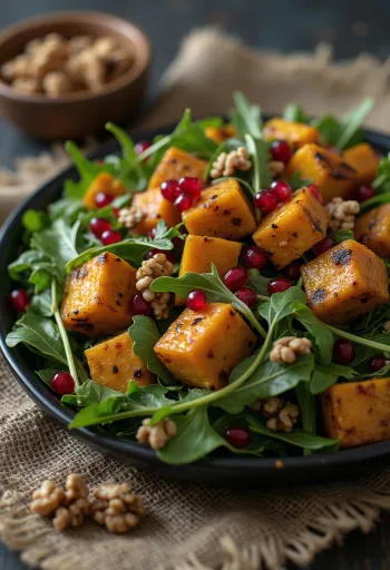 Bal kabaklı tofu salatası servis edilirken