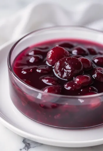 Servis edilmiş kırmızı şaraplı erik sosu