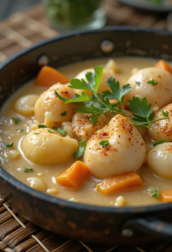 Taze kişnişle servis edilen Chupe de locos