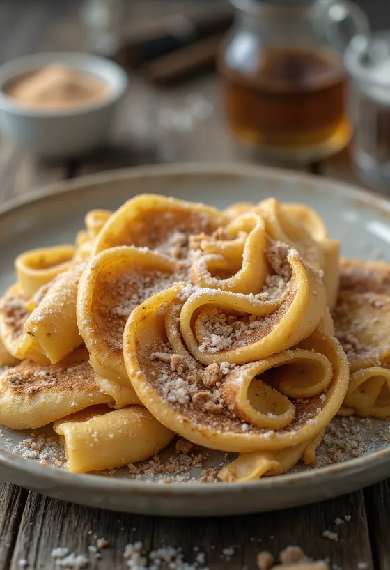 Servis edilmiş tarçınlı şekerli krep