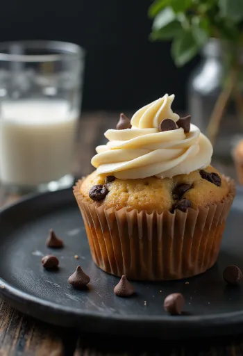 Parça çikolatalı cupcake sunumu