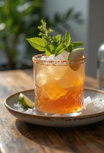 Nane yaprağı ve misket limonu dilimi ile süslenmiş Mai Tai kokteyli