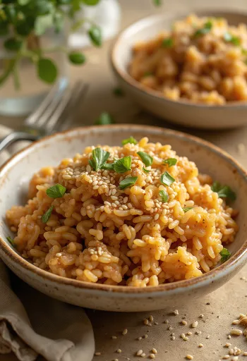 Servis edilmiş susamlı miso pilavı