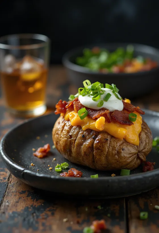 Servis edilmiş BBQ ızgara dolgulu patates