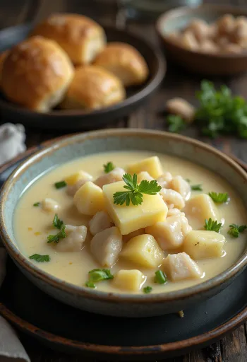 Tereyağlı Cullen Skink, taze maydanozla süslenmiş