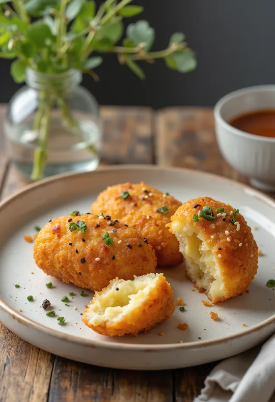 Vegan korokke, çıtır dış yüzeyli ve lezzetli patates dolgulu