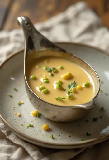 Servis edilmiş yeşil karabiberli Dijon tereyağı sosu