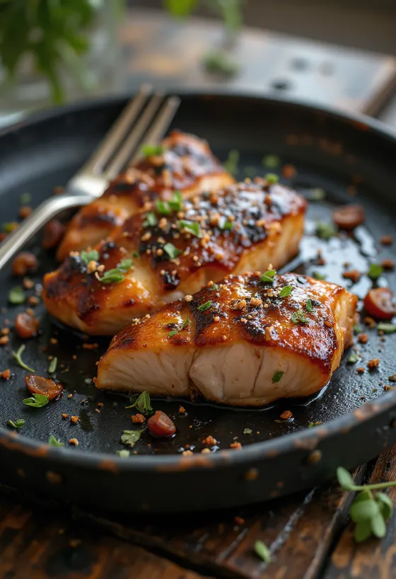 Taze baharatlarla BBQ ızgara mersin balığı