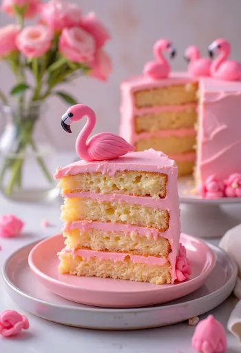 Pembe ve altın süslemeli Flamingo pastası