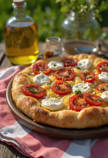 Servis edilmiş Izgara domatesli ve ricottalı focaccia