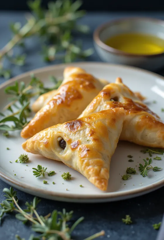 Zeytinli ve sarımsaklı samosa servis edilmiş