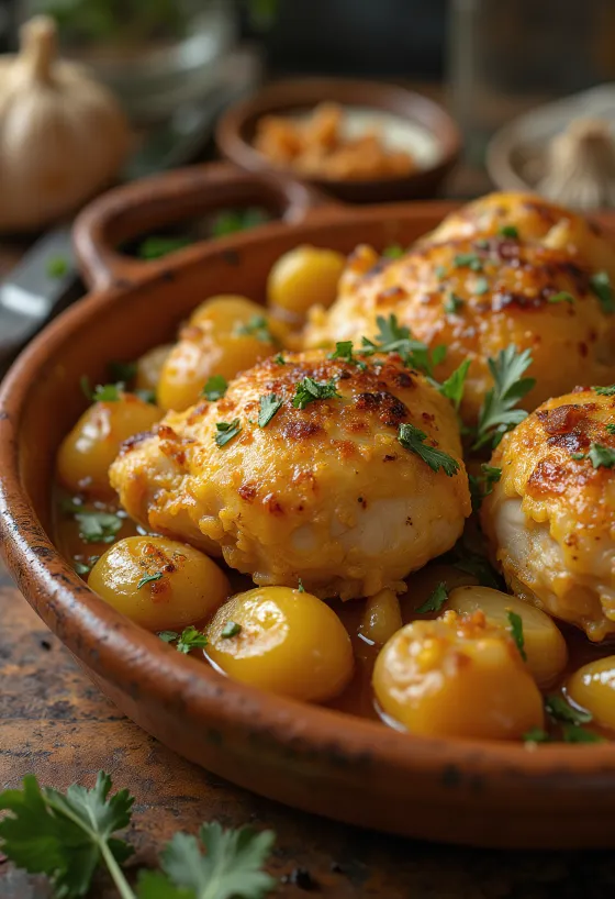 Pollo al Ajillo, beyaz şarap soslu İspanyol sarımsaklı tavuk
