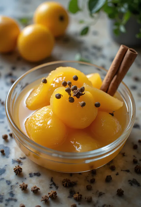 Tarçın ve karanfille tatlandırılmış ayva kompostosu