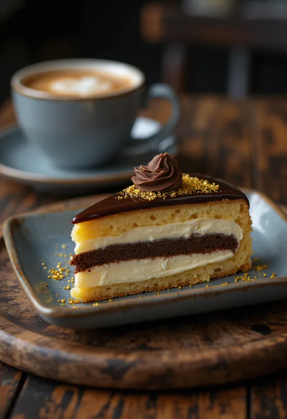 Çikolata ganaj katmanlı ve espresso aromalı Fransız opera pastası