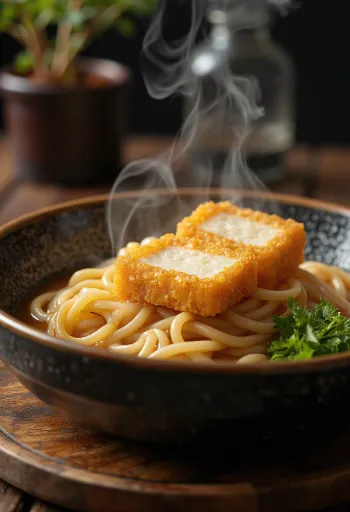 Kızarmış tofu, soya soslu sos ve taze yeşil soğanla servis edilen soğuk udon eriştesi