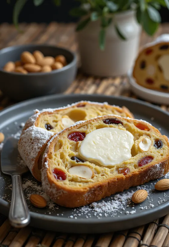 Servis edilmiş Marzipanlı Stollen