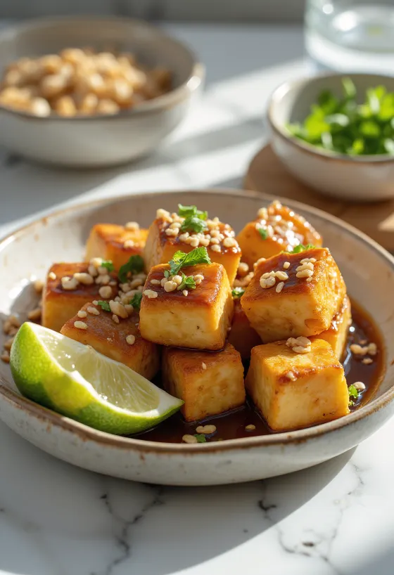 Kavrulmuş fıstıklı tofu lokmaları