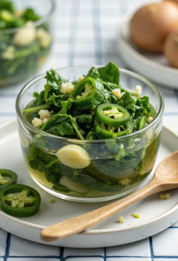 Kavanozda acılı sirkeli ıspanak turşusu