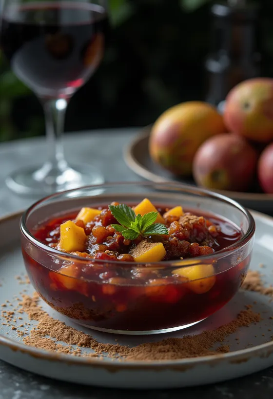 Tarçınlı mangolu kırmızı şaraplı chutney servis edilmiş