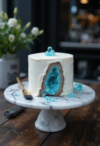 Renkli kristal şekerli Geode pastası