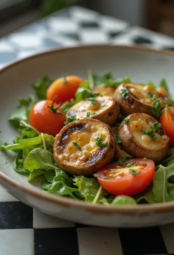 Taze sebzelerle ızgara mantar salatası