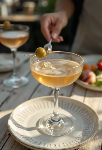 Zeytin ile süslenmiş Martini kokteyli