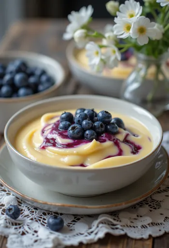 Yaban mersinli vanilya sosu servis edilmiş