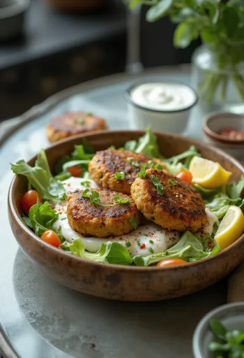 Izgara et, taze sebzeler ve yoğurt soslu Kebap Salatası