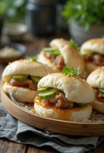 Pork belly buns servis edilmiş