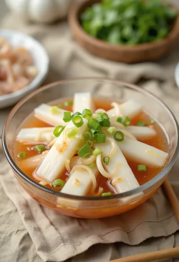 Taze sebzelerle Dongchimi, su bazlı Kore turp kimchisi