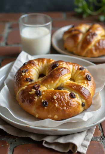 Servis edilmiş kuru üzümlü pretzel