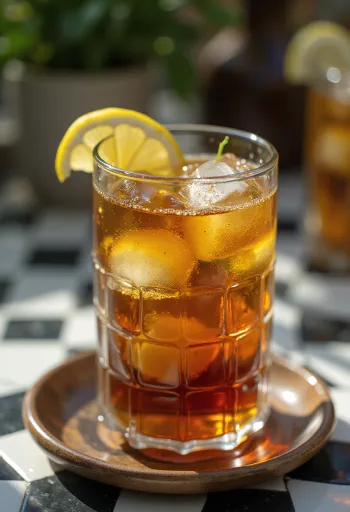 Bardakta limon dilimleri ve nane yaprakları ile naneli buzlu çay