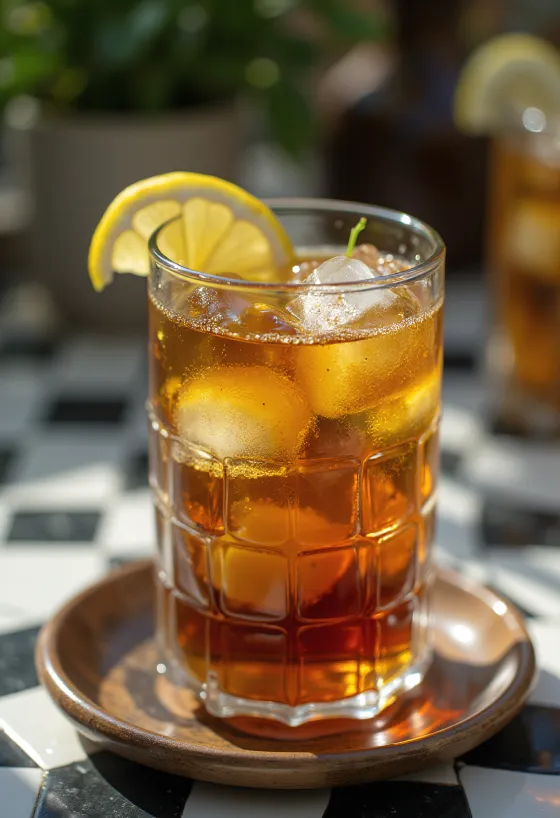 Bardakta limon dilimleri ve nane yaprakları ile naneli buzlu çay