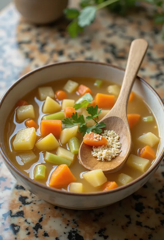 Kefirle servis edilen probiyotik sebze çorbası, renkli sebzelerle